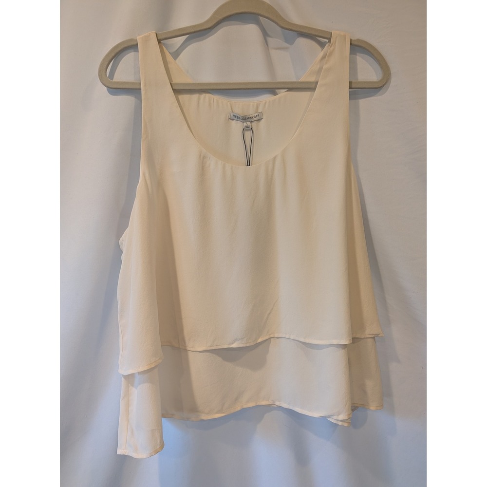 Rebecca Minkoff Silk Blush Top Bone Ivory Double Layer Sleeveless Blouse L NEW